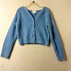 HM Edition Light Blue Mohair Wool Blend Fuzzy Cropped Sweater Womens Medium
